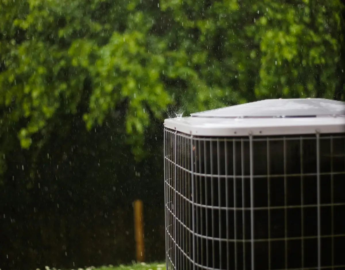 Residential outdoor AC condenser installed at a Las Vegas home
