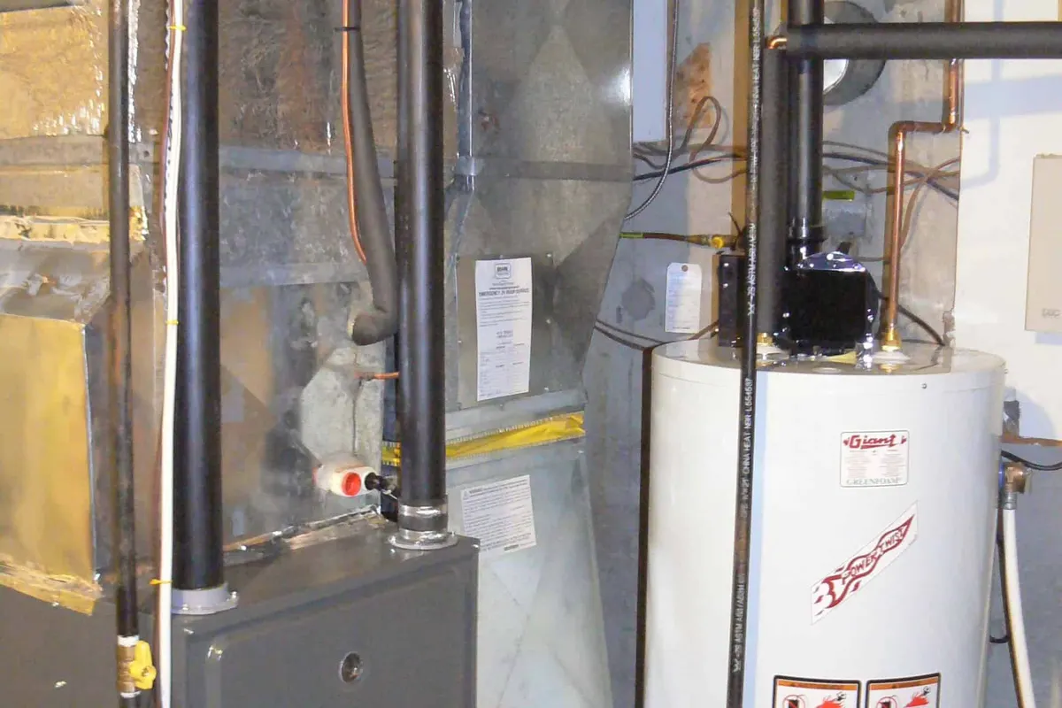 New high-efficiency gas furnace installed in a Las Vegas basement mechanical room