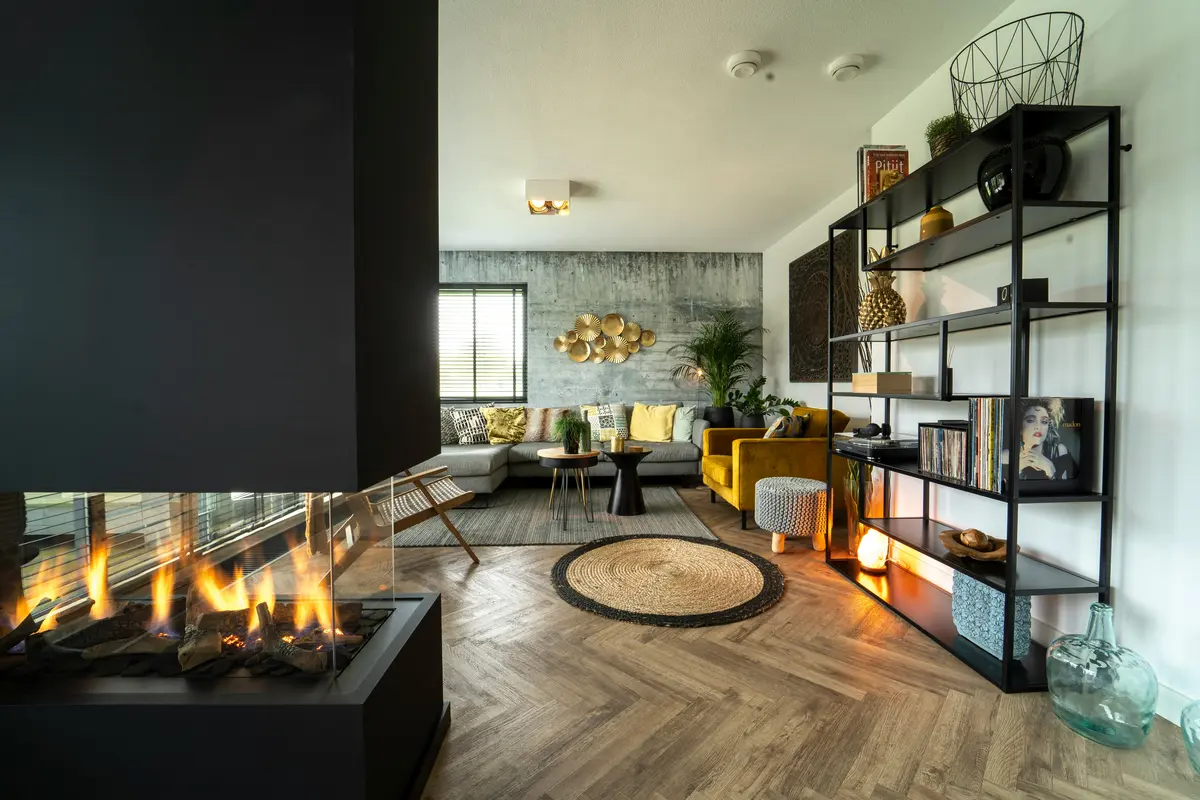 Modern gas fireplace installed in a Las Vegas living room