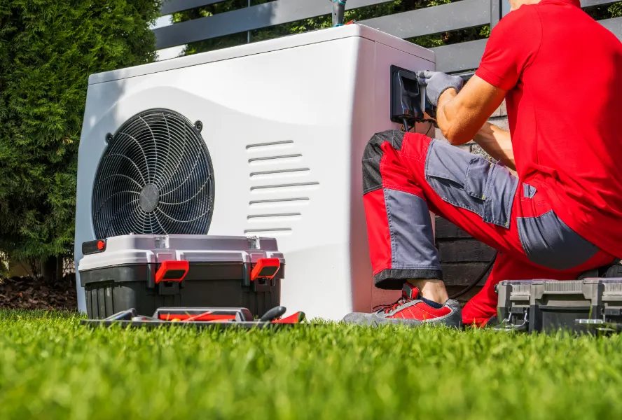 Residential cold-climate heat pump outdoor unit installed at a Las Vegas home