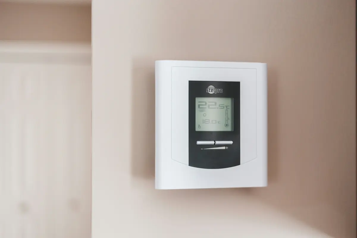 Smart thermostat installed on wall in a Las Vegas home