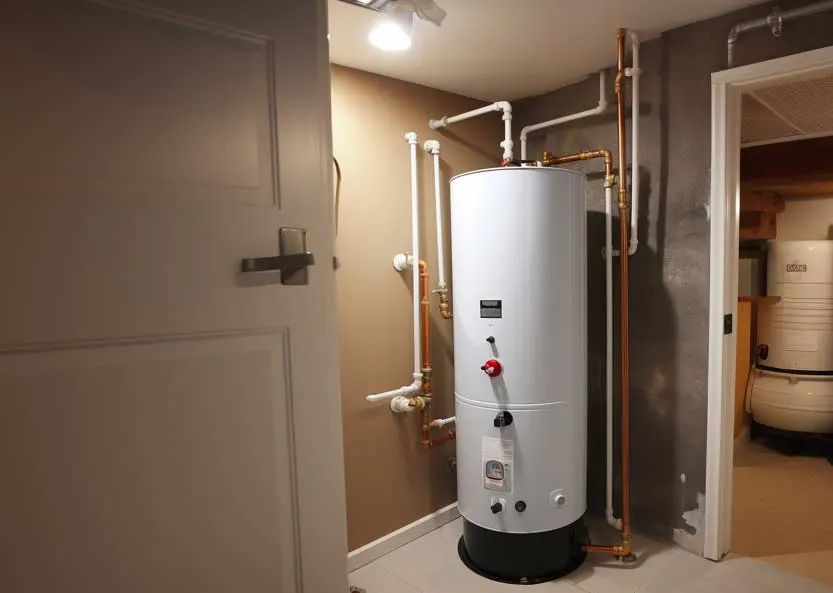 Residential gas water heater tank installed in a Las Vegas basement